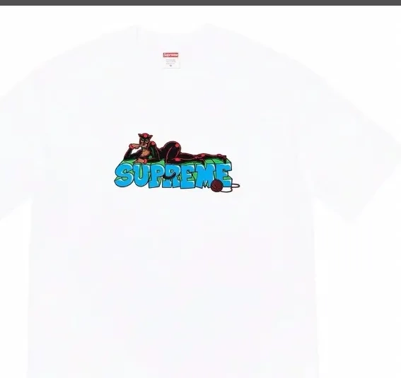 S L Week Pattern Black and XL 22FW M Printed White Sleeve Short Catwoman Letter Tee T-shirt Cartoon 1022